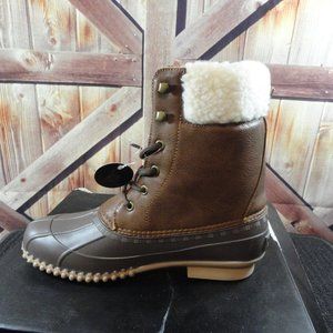 London Fog LFW WINDCHILL Brown Ankle Lace Up Rain Boots Shoes NWT…